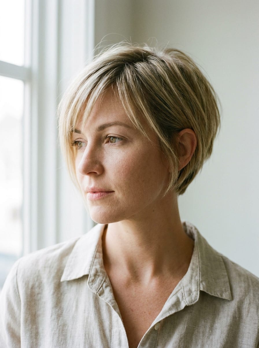 Bixie mit Curtain Bangs - Bixie Cut für Frauen